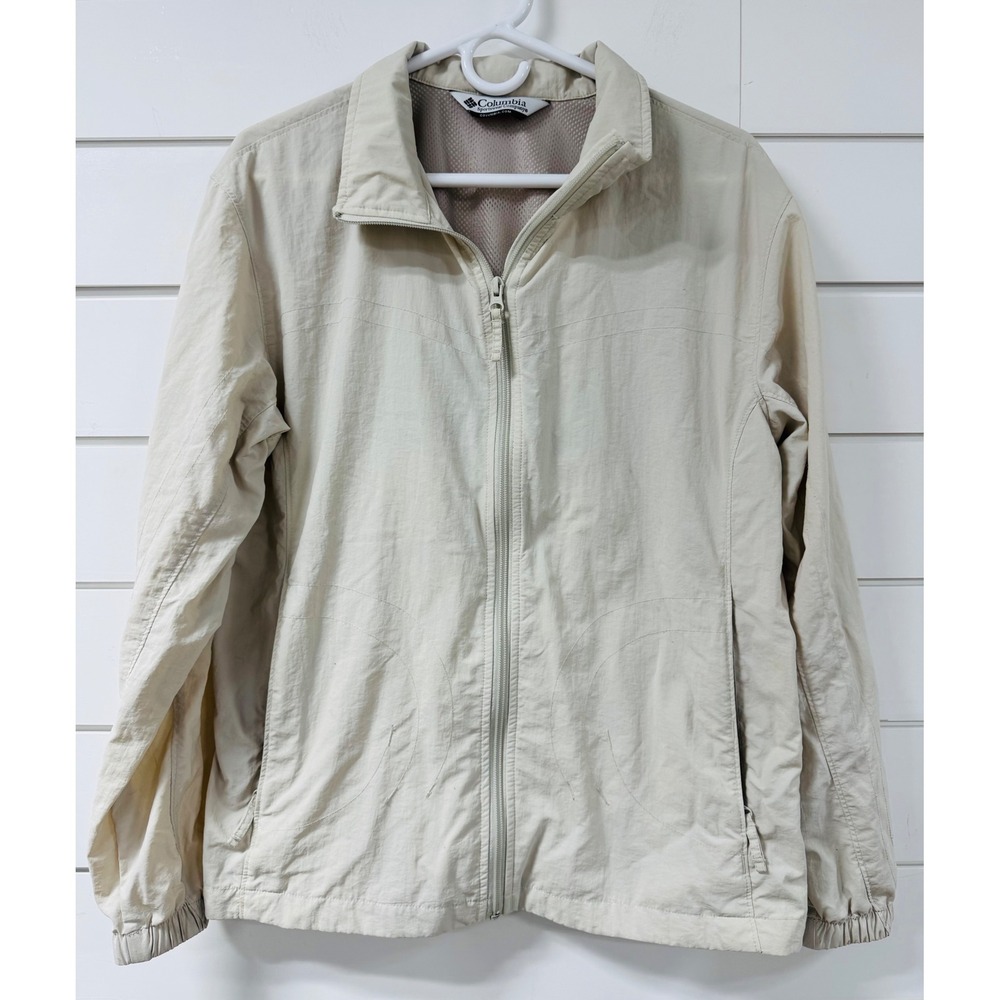 Columbia Packable Windbreaker Jacket Mens Medium Beige Nylon Full Zip KL3144
